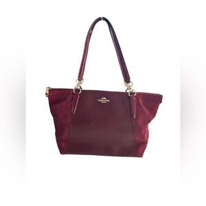 Coach Legacy Jacquard Ava Burgundy Leather and Suede Tote Shoulder Handbag